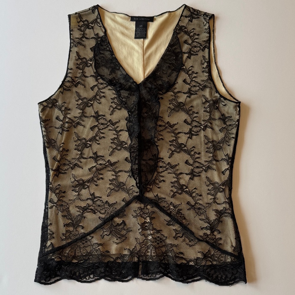 The Limited Black Lace Sleeveless Top with Cream Colored Body Lining